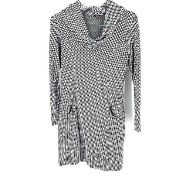 MERRELL Black/White Cowl Neck Long Sleeve Active Athleisure Dress - Picture 2 of 7